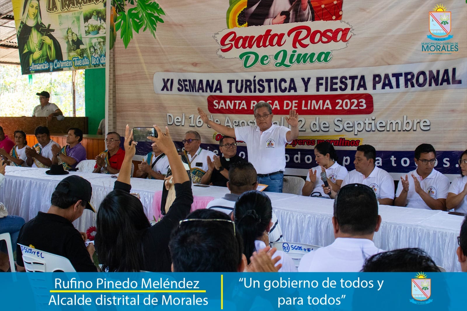 EN CONFERENCIA DE PRENSA LAS AUTORIDADES MUNICIPALES DEL DISTRITO DE MORALES ENCABEZADA POR EL SEÑOR ALCALDE PROF. RUFINO PINEDO MELÉNDEZ ANUNCIARON EL INICIO DE LAS FIESTAS PATRONALES SANTA ROSA DE LIMA.