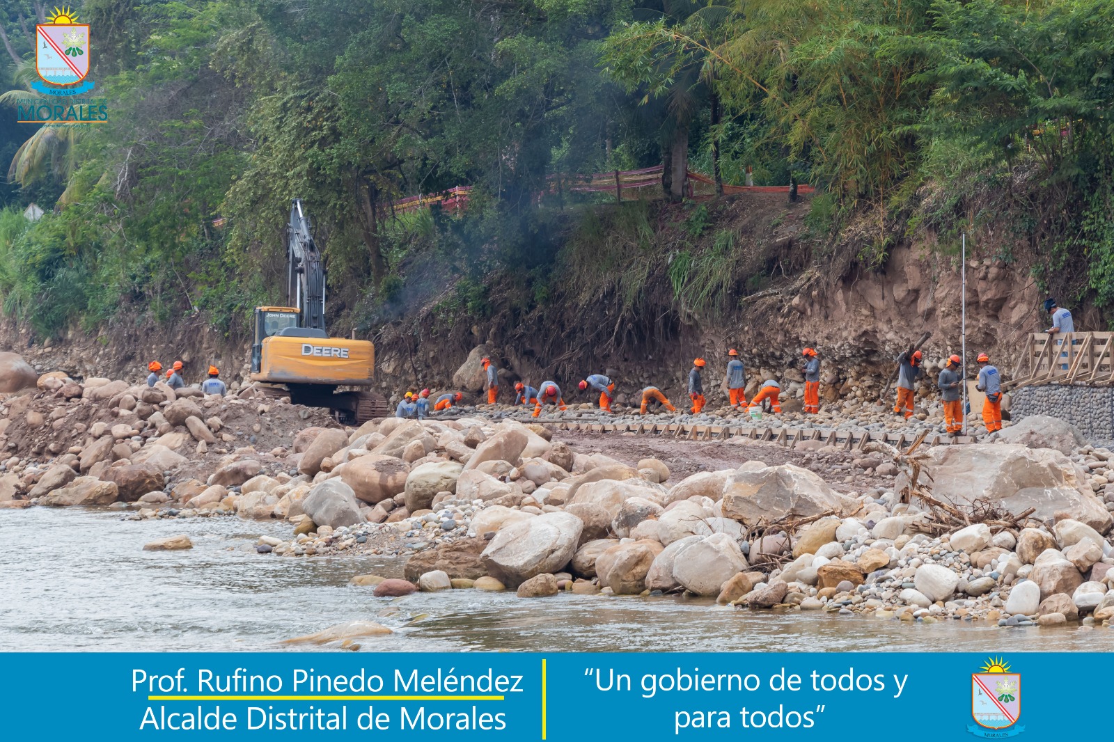 CONTINÚAN AVANCES EN OBRA DE DEFENSA RIBEREÑA DEL RÍO CUMBAZA