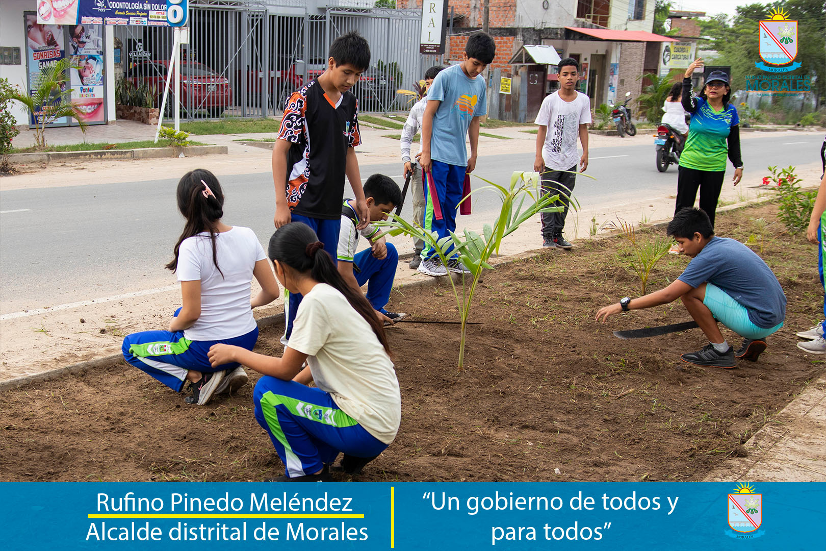 ALUMNOS DE LA INSTITUCIÓN EDUCATIVA NO 0031 DE MORALES SEMBRARON PLANTAS EN EL FRONTIS DE DICHA INSTITUCIÓN.
