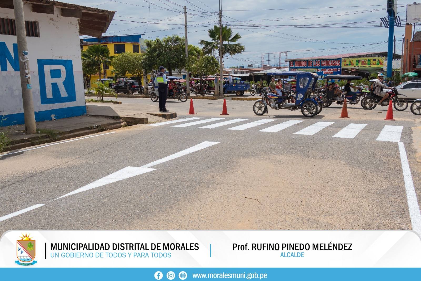 MUNICIPALIDAD DE MORALES REALIZA PINTADO DE SEÑALIZACIONES EN CALLES DEL DISTRITO